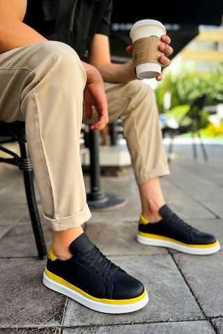 Mn979 - Santoni Gbt Spor Erkek Ayakkabı Sıyah/sarı Siyah- Sarı