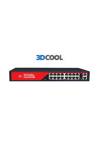 3dcool 3d-psf16 18 Port Kamera Poe Switch 16xpoe 2x Gigabit Uplink 240w 250mt