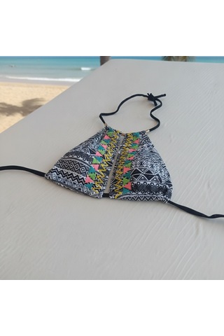 Bonbon Kadın Plaj Giyim Boyundan Bağlamalı Desenli Bikini Üst Bb2574 Çok Renkli