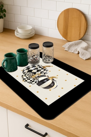 Krem Bal Kabağı Temalı Microfiber Bulaşık Kurutma Matı Mm020