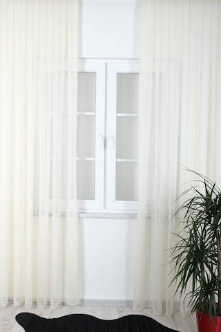 Damla Keten Görünümlü Leno Tül Perde Pilesiz Krem