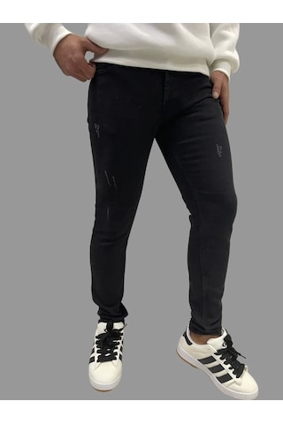 Erkek Dar Paça Tırnaklı Newone Koyu Siyah Kot Pantolon Koyu Siyah