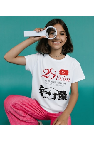 Alpşan Ticaret Cumhuriyet Bayramı Çocuk Tişörü 29 Ekim T-shirt Atatürk Tişört Beyaz
