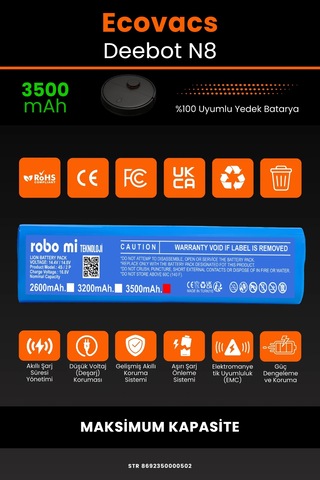Ecovacs Deebot N8 Uyumlu 3500mah Robot Süpürge Bataryası - Maksimum Kapasite