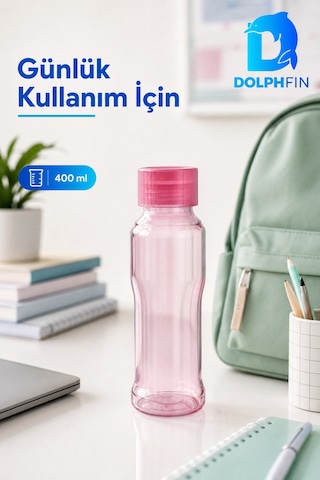 Pembe Su Şişesi 400 Ml Plastik Suluk Günlük Kullanım Cok Renkli
