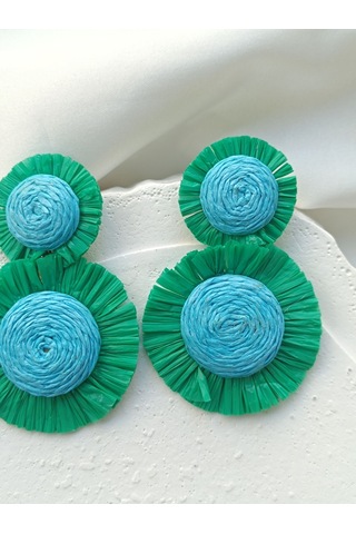 Yeşil Mavi Hasır Küpe Altın - Yeşil