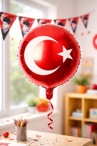 Türk Bayraklı Folyo Balon 1 Adet Folyo Balon Parti Süsleme 23 Nisan 29 Ekim Kırmızı Balon