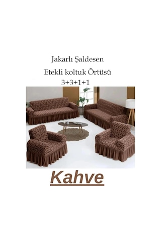 StarMall Jakarlı Şaldesen Koltuk, Kanepe, Çekyat Örtüsü Esnek 3311 Takım Kahve