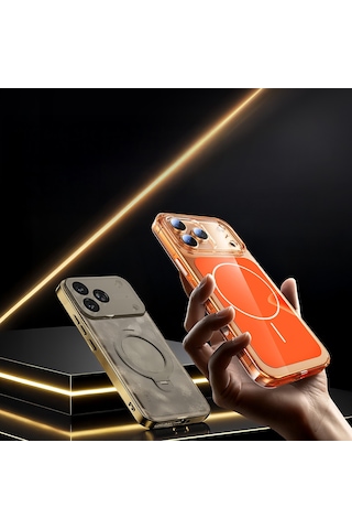 Zore Apple Uyumlu iPhone 17 Pro Kılıf Msra M-safe Şarj Özellikli Şeffaf Kamera Kontrol Butonlu Lugano Kapak - Lacivert Lacivert