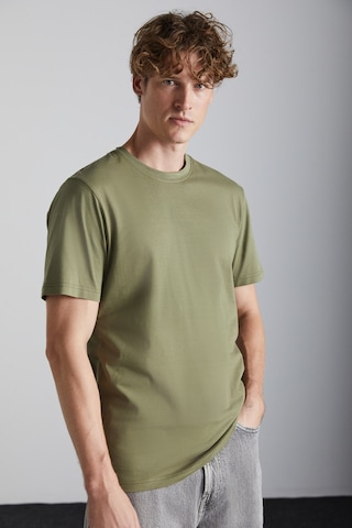 Grimelange Solo Erkek %100 Organik Pamuklu Kalın Dokulu Comfort Fit Bisiklet Yakalı Haki T-shirt