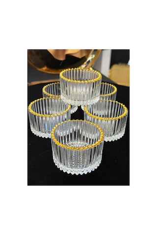 6 Adet Mini Kristal Cam Yaldızlı Lokumluk Sosluk Tuzluk Beyaz