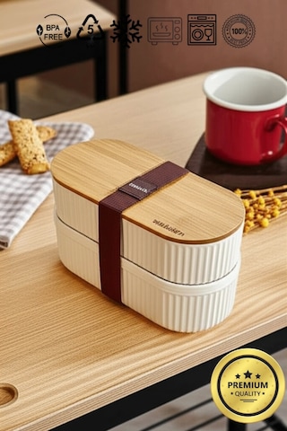 Bambu Kahvaltılık Saklama Kabı İki Bölmeli Büyük Lunch Box Çok Renkli