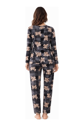 Pemilo Kadın 3574 Uzun Kol Süet Pijama Takımı Gri