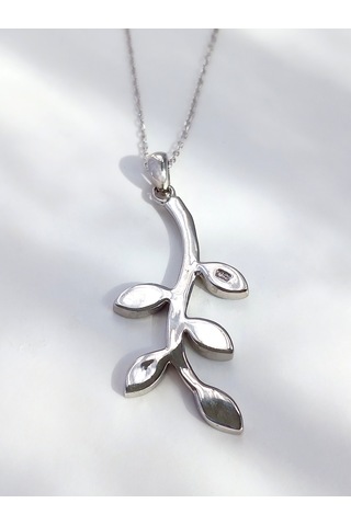 Keskin Gümüş Mavi Opal Taşlı Yaprak Tasarım Kadın Gümüş Kolye