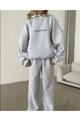 Reka Moda Nakış İşlemeli Üç İplik Sweat Takım- Gri Gri