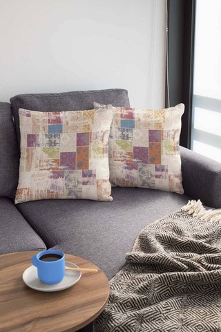 Çok Renkli Patchwork Çift Taraflı Kırlent Kılıfı Krl170n11