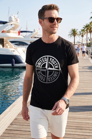 Buratti Baskılı Bisiklet Yaka Pamuklu Slim Fit Erkek T Shirt 541Pusula Siyah
