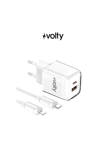 Hızlı Şarj Adaptörü 35w Gan + Lightning Kablo 30w Pd Usb-c&usb-a, Tablet&telefon Beyaz-v0102017