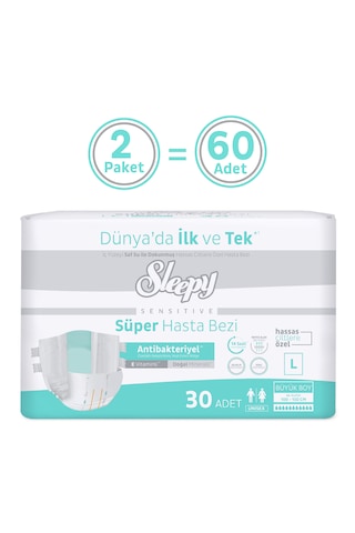 Sleepy Sensitive Antibakteriyel Süper Yetişkin Hasta Bezi Large 30x2 60 Adet L