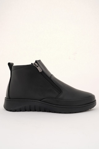 Muggo Feniks Hakiki Deri Çift Fermuarlı Kadın Bot Siyah