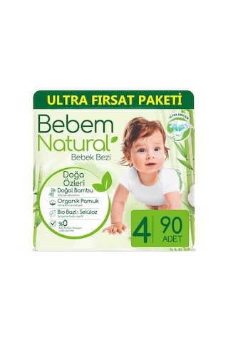 Bebem Natural Bebek Bezi 4 Numara Maxi Ultra Fırsat Paketi 180 Adet 2'li
