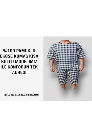 Benlife Kısa Kol Hasta Tulumu Ekose Kumaş