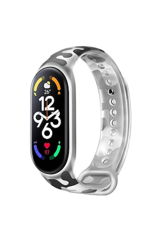 Wozlo Xiaomi Mi Band 7 Silikon Kordon Kayış Şeffaf Kamuflaj Desen - Gri