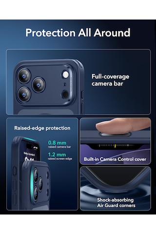 Esr Apple Uyumlu iPhone 17 Pro Max Classic Hybrid Magsafe Kılıf - Kamera Kontrol Buton - Buzlu Mavi Buzlu Mavi