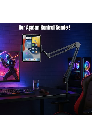 360 Dönebilen Süspansiyonlu Tablet Tutucu Masaüstü Ayarlanabilir Stand