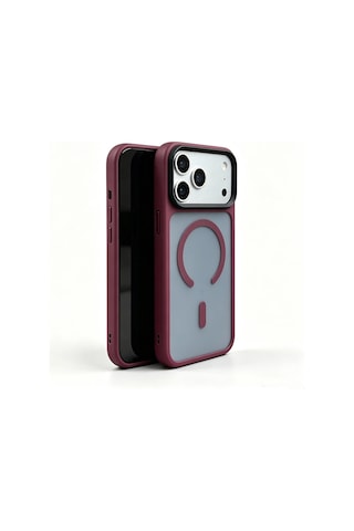 Apple iPhone Uyumlu  Uyumlu 18 Pro Max Kılıf Mat Arka Yüzey Wireless Şarj Özellikli Zore Flet M-safe Kapak Mürdüm