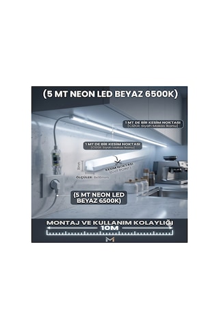 5 Metre Beyaz 220v Neon Led Şerit ,tak Çalıştır Set, Fişli Esnek Şerit Led, ,turuncu Led,mutfak,tezgah Ledi, Neon Led Şerit Işık ,ambiyans Işık Havuzu, Balkon, Teras Ve Ev İçin Dekoratif Led Beyaz-6500k