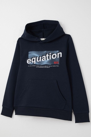 Breeze Erkek Çocuk Sweatshirt Yazı Baskılı Kanguru Cepli Kapüşonlu 8-14 Yaş, Lacivert Lacivert