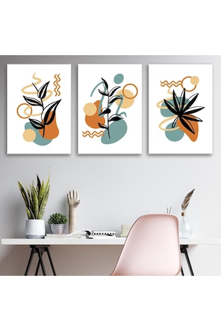 Tr 3'lü Bohem Kanvas Tablo Seti 11 - Modern Boho Duvar Dekoru - Geometrik Ve Modern Çizgili 3 Parça Tablo 35x50 Cm Genel