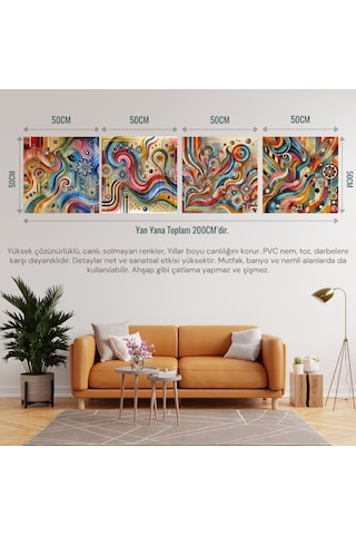 İskandinav Soyut Tablo Set Çerçevesiz 50x50cm Pvc Tablo 4'lü Set 024 Her Bir Tablo 50x50cm Büyüklüğündedir.