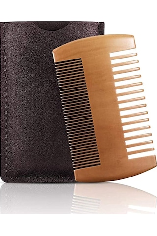 Sakal Tarağı Sakal Ahşap Tarak, Bıyık Tarağı Ahşap Deri Kılıflı