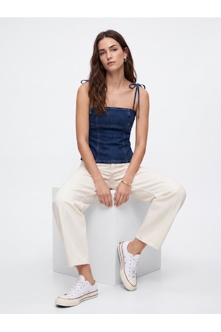 LTB Junna Slim Fit Askılı Dark İndigo Crop Bluz