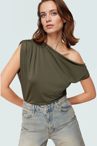 Frm Regular Kalıp Polyester Bluz Yazlık Şıklık Seçkin Malzeme haki