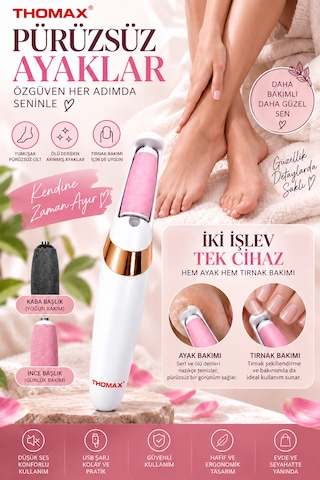 Ayak Törpüsü 2 Başlıklı Topuk Nasır Ve Ölü Deri Temizleme Ayak Bakım Cihazı