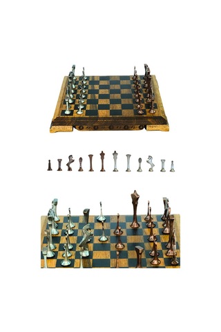 Mc53 Satranç Takımı El Yapımı Gerçek Ceviz Ağacı Satranç Tahtası Antik Metal Satranç Taşları