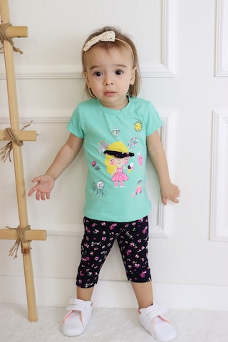 Harika Kids Kız Bebek Kaprili Kısa Kollu Kız Desen Baskılı Yazlık Basic Alt-üst Takım 6-24 Ay 001