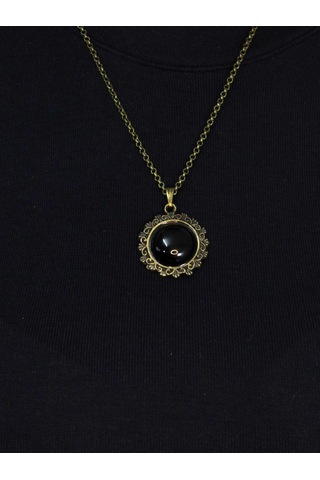 Doğal Taş Oniks Doğal Taşlı Desenli Otantik Kadın Kolye 45 Cm Zincirli Euk28o Siyah