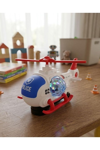 Polis Tasarımlı Devriye Partisi: Işıklı Müzikli ve Pilli Oyuncak Polis Helikopteri