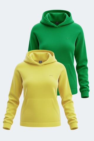 Slazenger Sassa 2 Li Set Kadın Kapüşonlu Cepli Sweatshırt Sarı - Yeşil