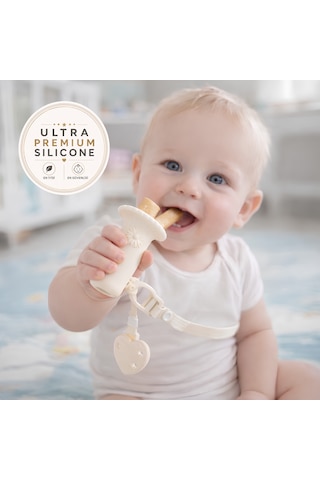 Tgm Baby Minilok Ultra Premium Silikon Rusk Tutucu Ve Emzik Askısı Krem