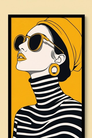 Kadın Figürlü Dekoratif Duvar Tablosu 25x60 Cm Siyah Çerçeveli Modern Dikey Tablo