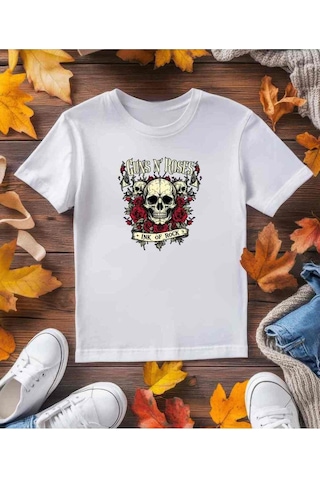 Erkek Kısa Kollu Pamuklu Guns N'roses Baskılı Regular Kesim Beyaz T-shirt Beyaz