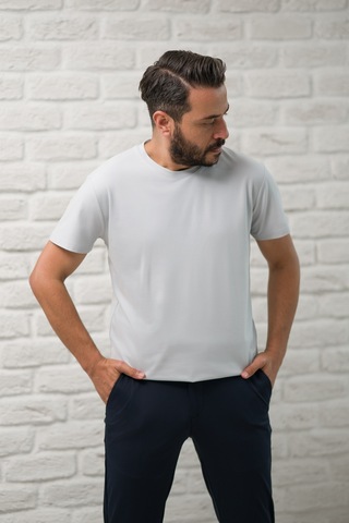 Paul Martin Slimfit Fit Bisiklet Yaka Rayon Kumaş Full Likralı T-shirt Gri