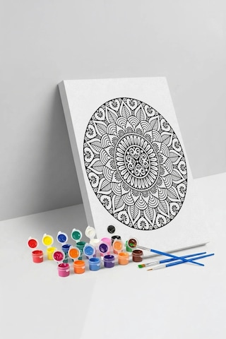 Oval Çiçek Mandala Tuval Boyama Seti 40x50 Cm