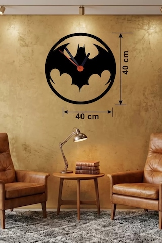 Batman Yarasa Logolu Ahşap Duvar Saati - 40x40 Cm Dekoratif Dc Temalı Diğer