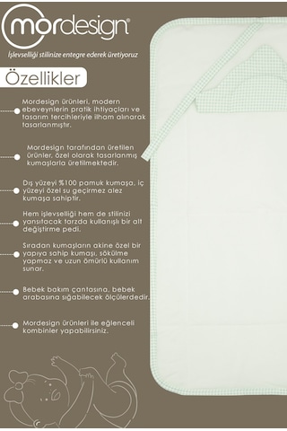 Mordesign Bebek Çanta Alt Açma Minderi, Alt Değiştirme Pedi, Taşınabilir Bakım Örtüsü, Care Serisi, Mint Zg1011